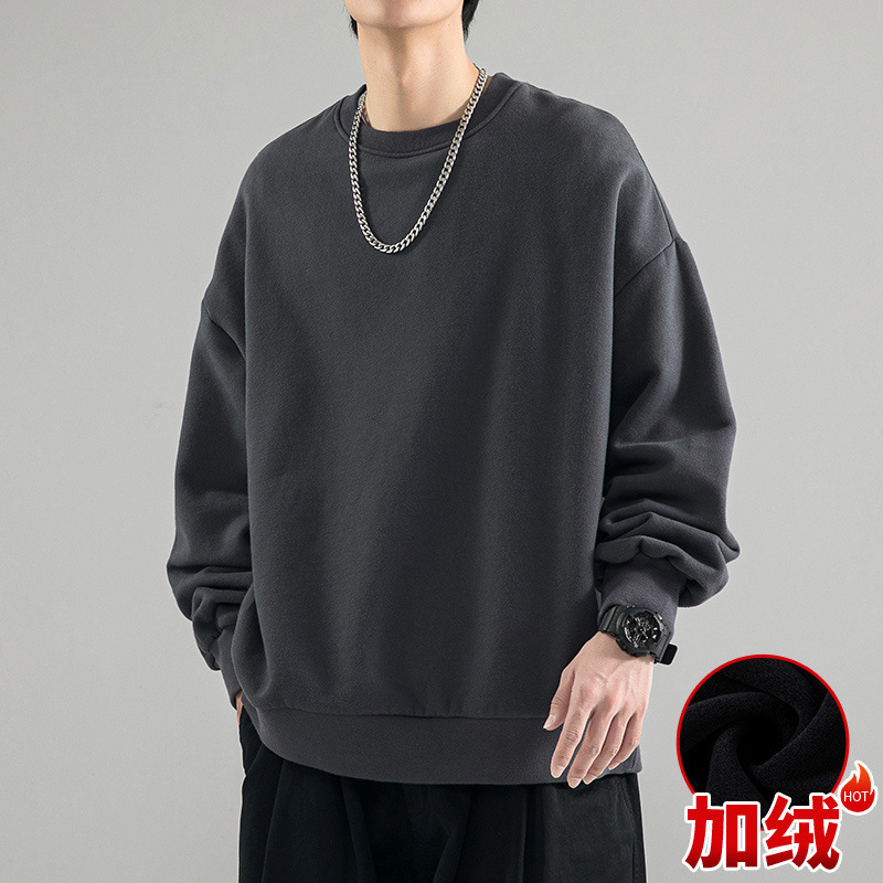 Work sweater men's Japanese style bottoming inner wear autumn top coat winter New fleece-lined bottoming shirt student top Work sweater men's Japanese style bottoming inner wear autumn top coat winter New fleece-lined bottoming shirt student top