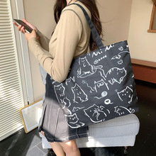 厂家批发可爱猫咪单肩包原创小众设计2025新款大容量帆布包通勤包