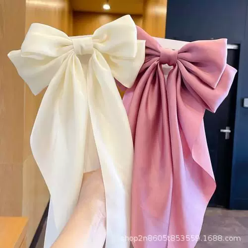 Large bow ribbon temperament High sense new Korean version of the net red hair decoration satin solid color large spring clip wholesale