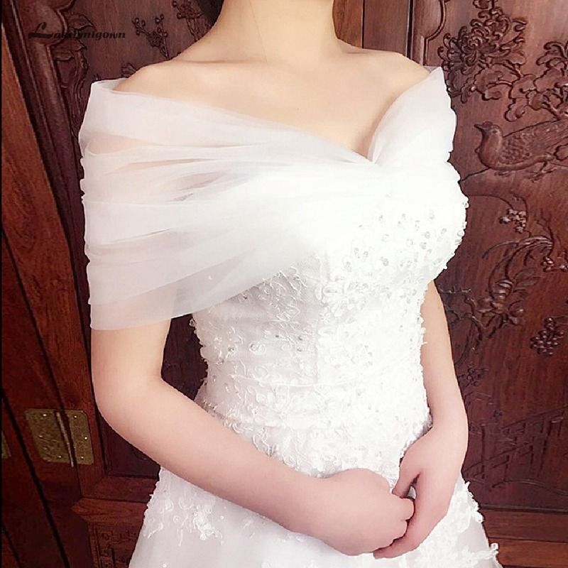 Cross-border Bride Matching Dress Shoulder Gauze Shawl White Red Ivory Black Jacket Small Cloak Crinkle
