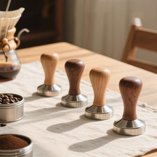 Coffee Tamper with Solid Wood Handle, 304 Stainless Steel Tamper, Coffee Distributor, Coffee Machine Accessories Wholesale Factory