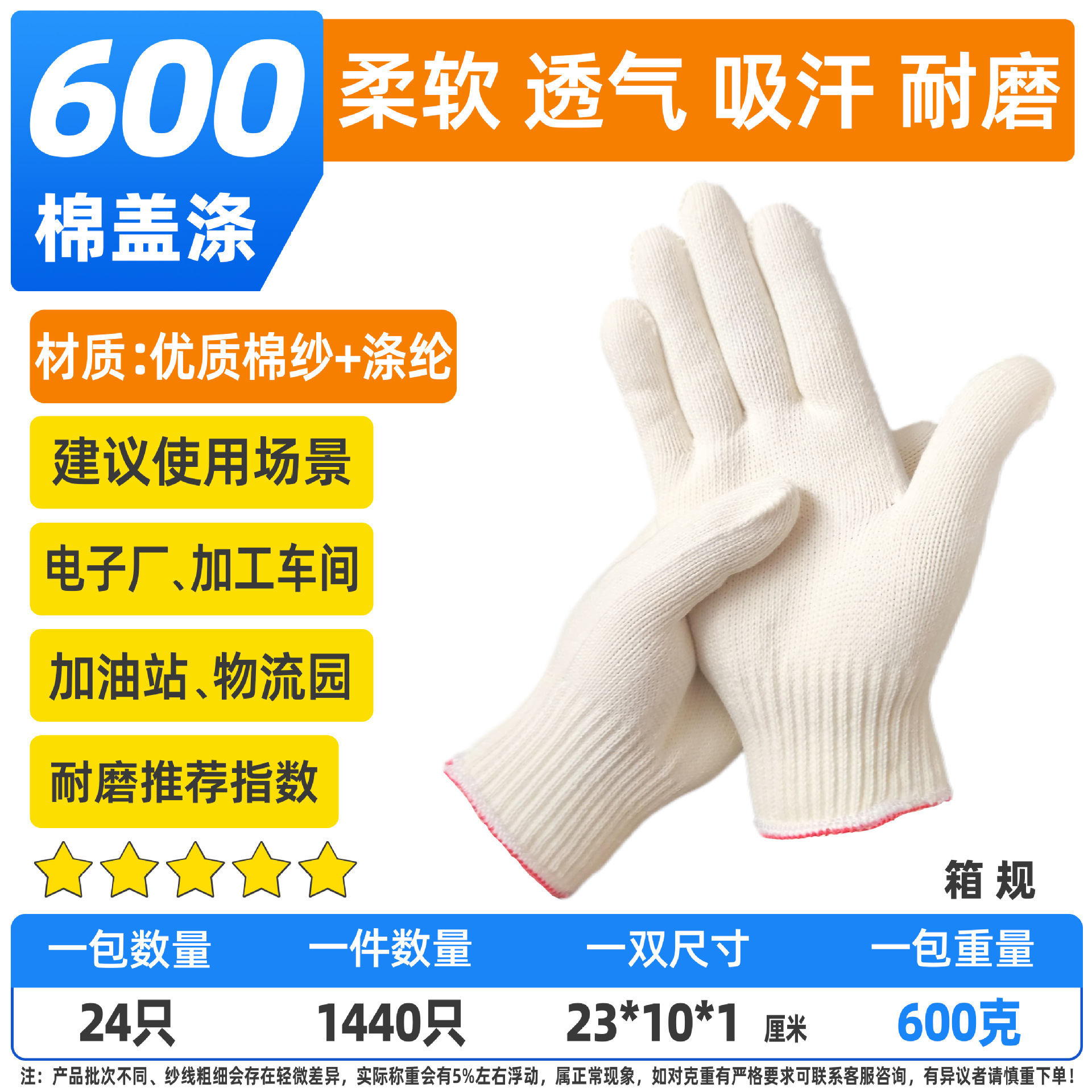 면 600개로 덮인 폴리에스테르 고품질 노동 보호 장갑