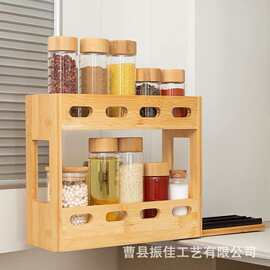 抽出式调料木架厨房调料收纳架收纳袋竹制调料架味料香料收纳木架