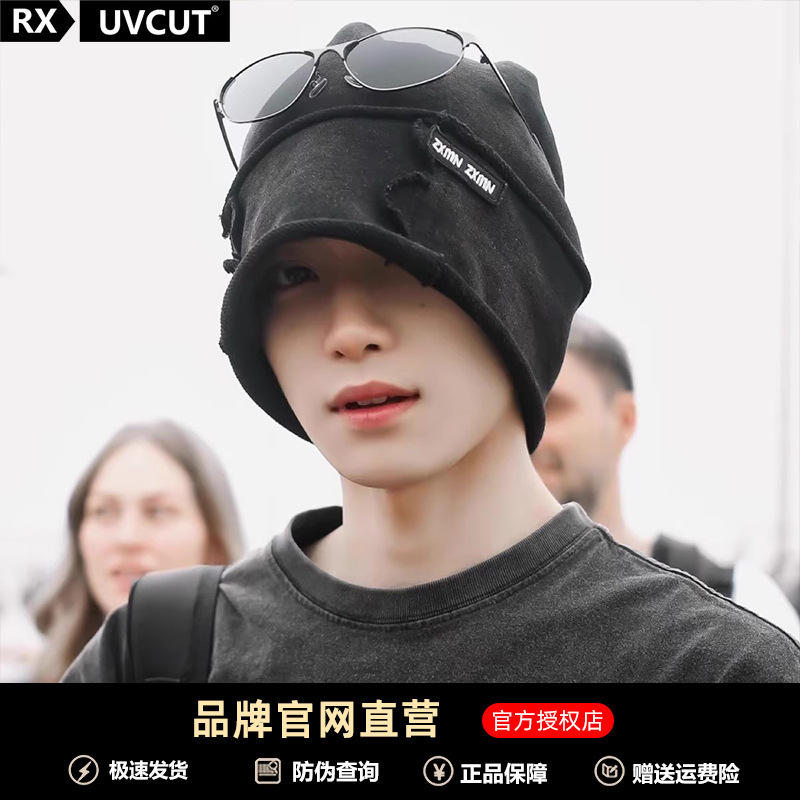 梓渝同款水洗做旧堆堆帽男大头围显脸小百搭黑色包头冷帽|undefined
