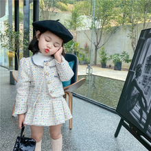 2024春季新款 韩版童装 女童欧美名媛复古百褶短裙小香风两件套装