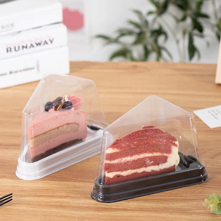 三角形8寸加厚带叉高黑森林芝士慕斯切件千层蛋糕打包盒配专用叉