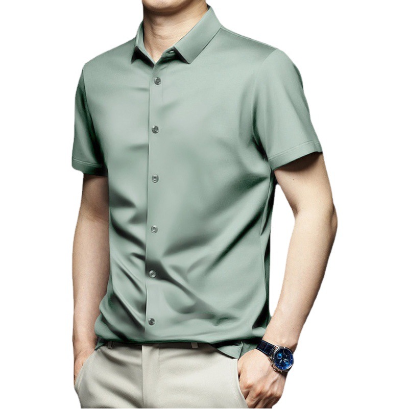 Camisa blanca para hombre de manga corta verano nueva seda de hielo sensible al hielo no planchar camisa de negocios de alta gama camisa antiarrugas de comercio exterior transfronterizo