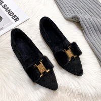 Women's Outwear 2024 New Plush Bean Shoes Mink Hair Pointed Single Shoes Large Women's Shoes 41-43