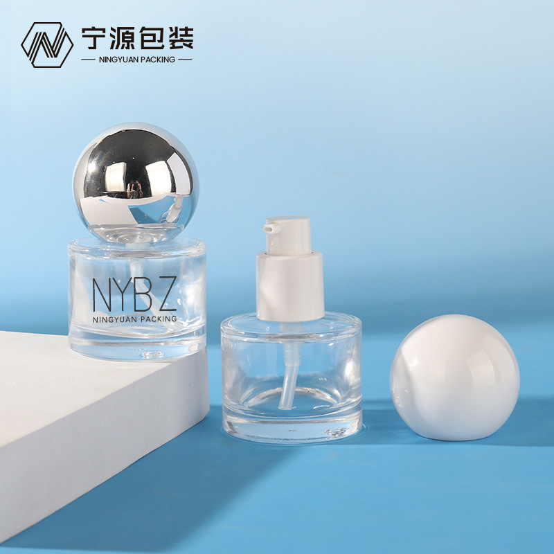 20ml球形玻璃瓶按压乳液精华瓶厚底直圆粉底液瓶防晒隔离分装瓶