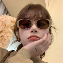 Korean-style high-end sense Insta-famous person same elliptical concave shape street style personal brown sunglasses for women round face