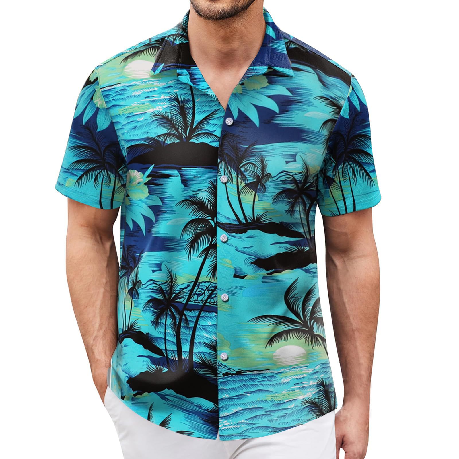 2023 nuevos hombres Hawaii europeo y americano ropa de los hombres impresión 3D del comercio exterior los hombres manga corta floja delgada camisa casual
