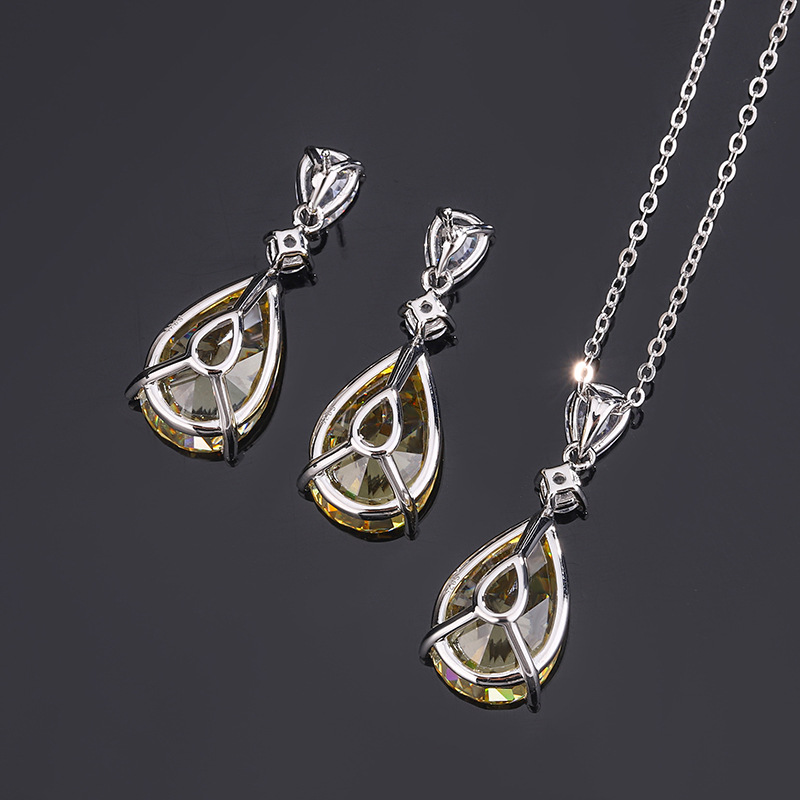 Zhuang Shengsheng Jewelry S925 todo el cuerpo plata con alto contenido de carbono diamante atardecer amarillo pendiente de gota de agua de alta calidad pendiente mujer 12*18
