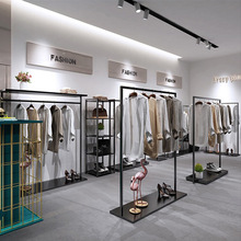 服装店展示架黑色收纳挂衣杆男女装店简约货架陈列架落地挂衣架