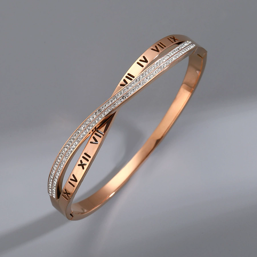 Golden women's bracelet stainless steel, zirconium, jewelry, accessory, pink gold, high-end, light luxury style