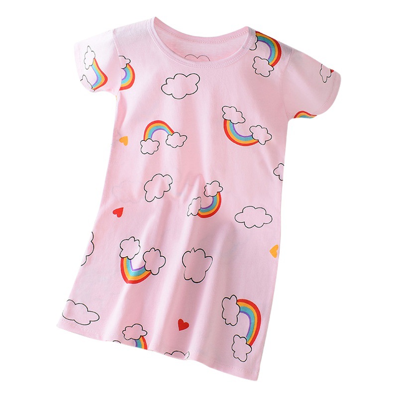 Camisón de los niños de verano de algodón delgado de manga corta pijamas de los bebés de los niños ropa de casa de media manga camiseta vestido de princesa