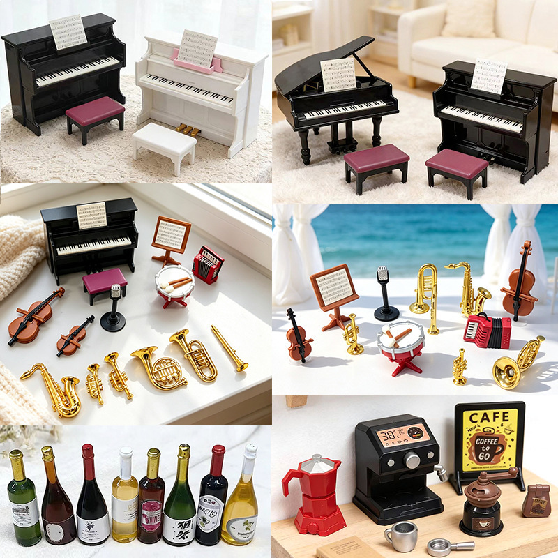 Desktop Ornaments Cross-Border Pretend Play Mini Black Piano Musical Instrument Model Furniture Miniature Scene Toys Dollhouse