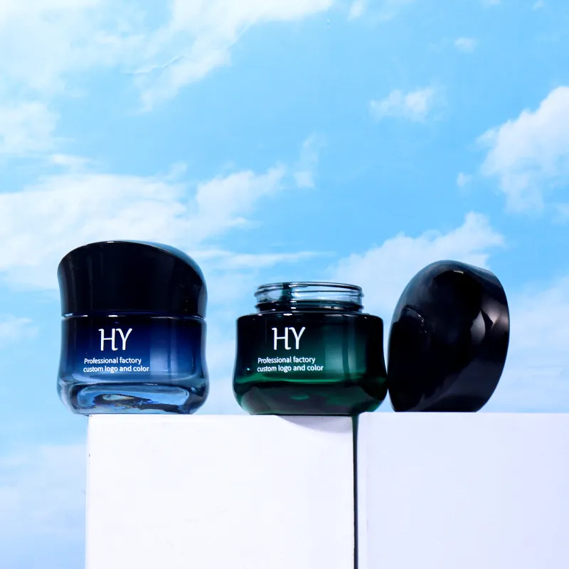 花式30g玻璃化妆品罐空奶油罐砂玻璃罐黑色盖子蓝脸护肤品包装