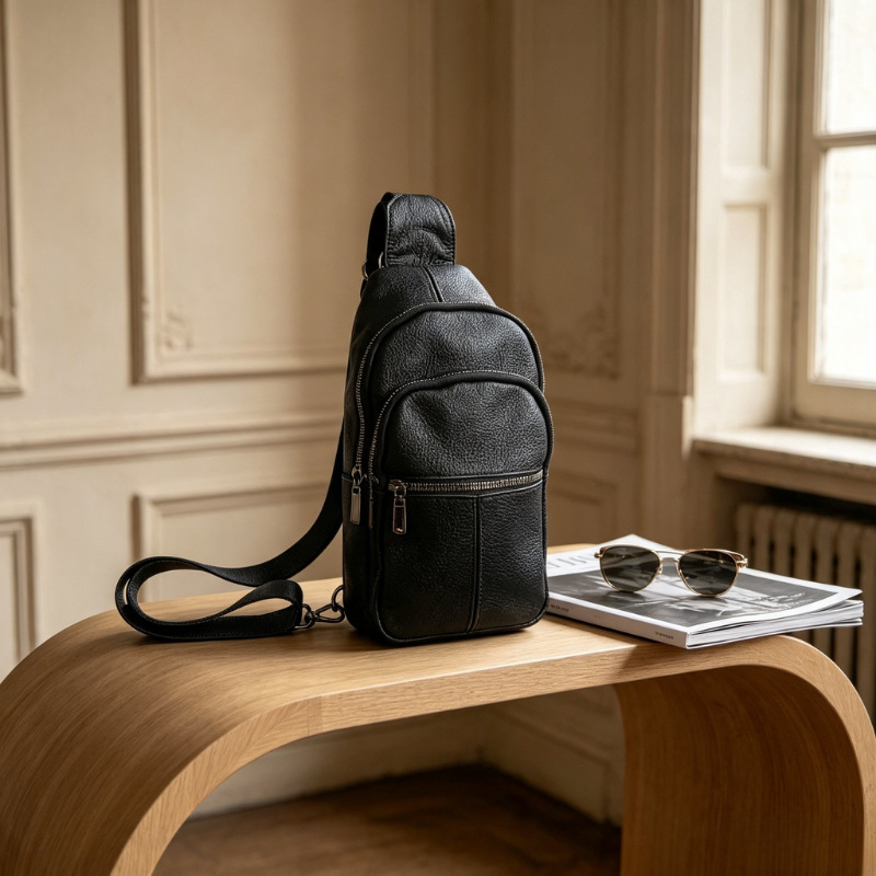 Top-layer cowhide men's chest bag, simple and versatile single-shoulder crossbody bag, business casual genuine leather sling bag, in stock from the manufacturer