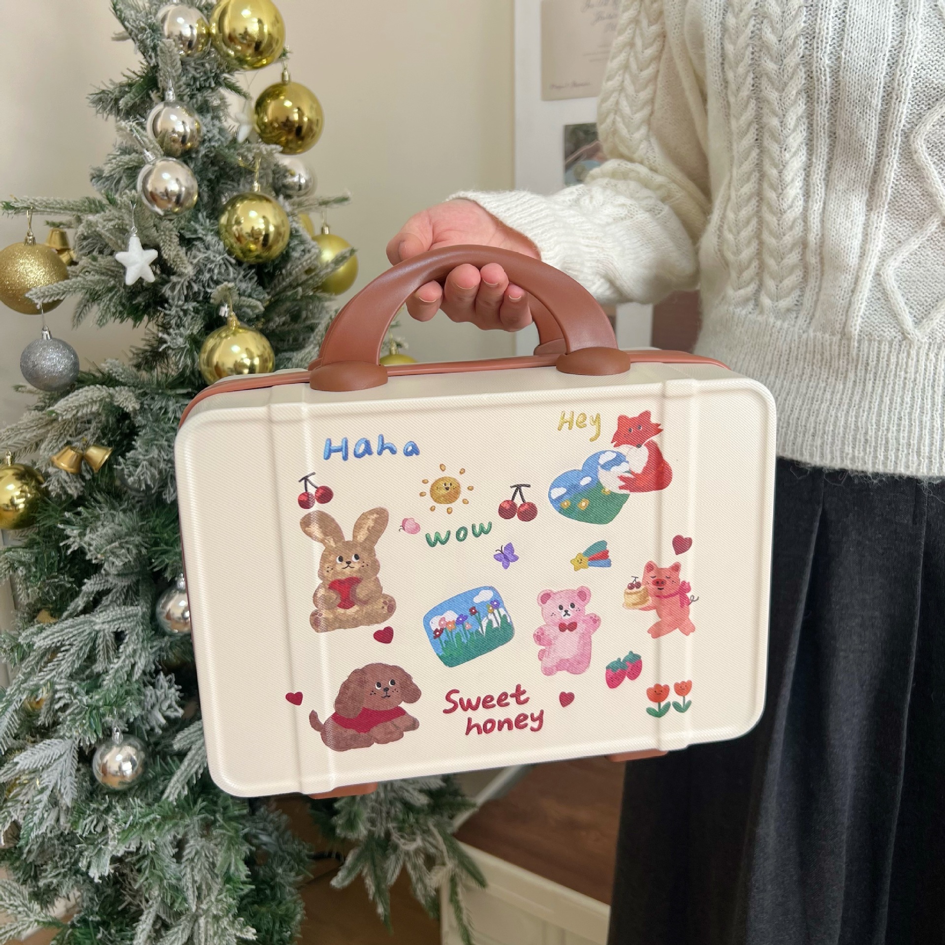 Nueva caja de cosméticos de equipaje portátil de 14 pulgadas caja de regalo de boda pequeña caja de almacenamiento mini logotipo imprimible