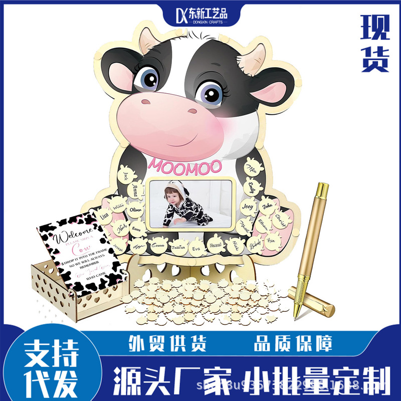 Cross-Border Baby Shower Guest Book, Baby Baptism with Photo Frame, Ultrasound Keepsake, Wooden Crafts