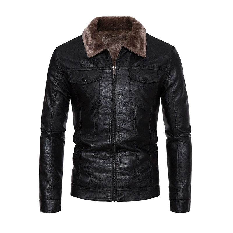 Новое кожаное пальто, мужская куртка из искусственной кожи и меха, мотоциклетный лацкан, Мужское пальто из утолщенной кожи на флисовой подкладке, приталенное пальто в Корейском стиле