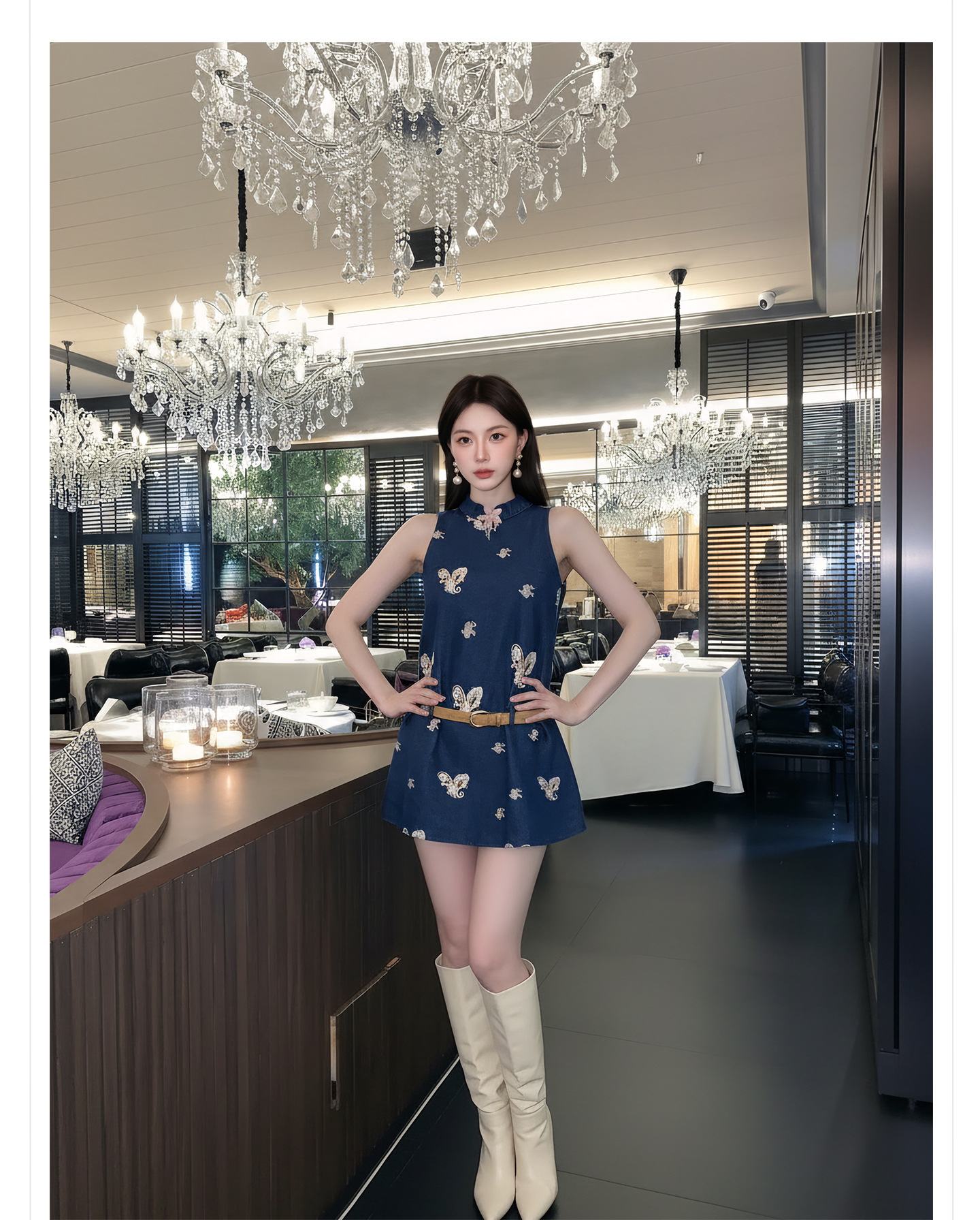 Bộ quần short jean nữ lưng cao kèm áo vest không tay phong cách Tân Trung Hoa — bộ đồ, Trang chủ, quần đùi chi tiết 10