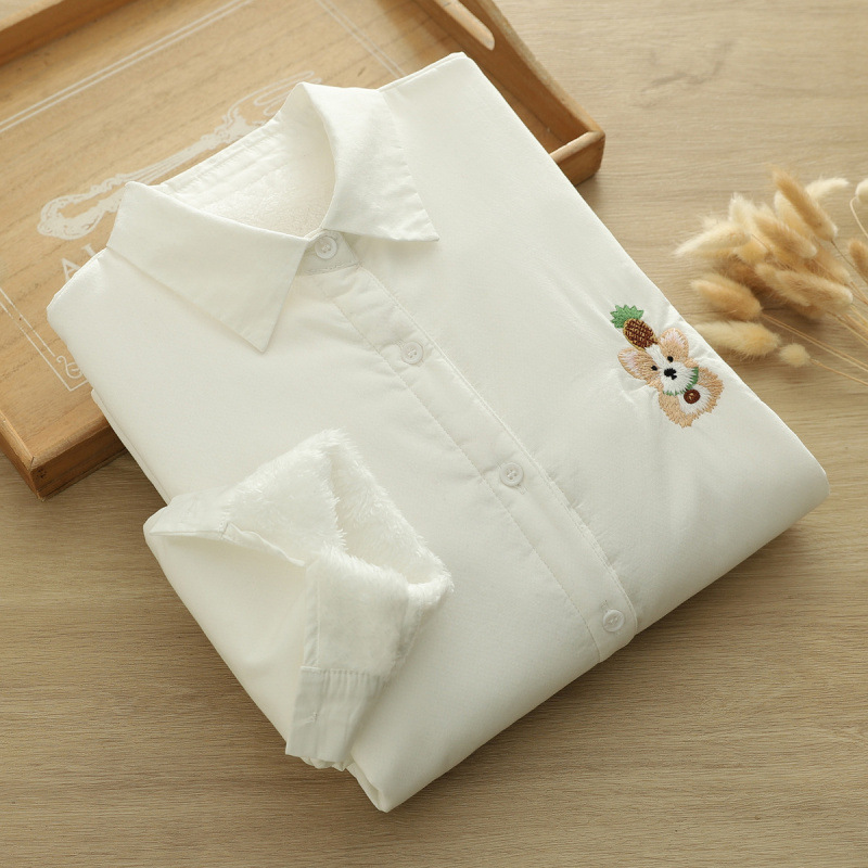 2025 Autumn Japanese Style College Style Age-Reducing Cartoon Cat Embroidery Velvet Cardigan Long-Sleeved Shirt for Women 2025 Autumn Japanese Style College Style Age-Reducing Cartoon Cat Embroidery Velvet Cardigan Long-Sleeved Shirt for Women
