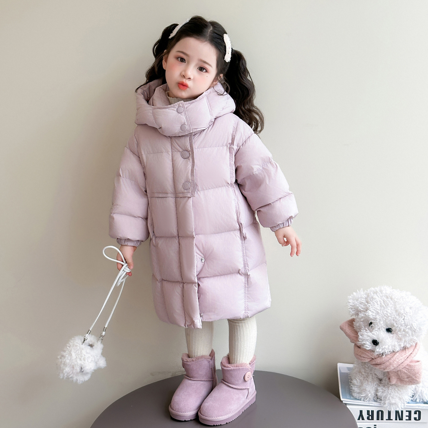 Chaqueta de pluma de niñas mediana y larga invierno 2025 nuevo niño engrosado de moda universal abrigo de invierno cálido chaqueta con capuz