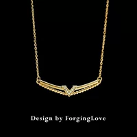 Чисто 18k золото ожерелье Модные женские буквы V мозаика 14k золото цепь одна цепь золотые украшения 12636