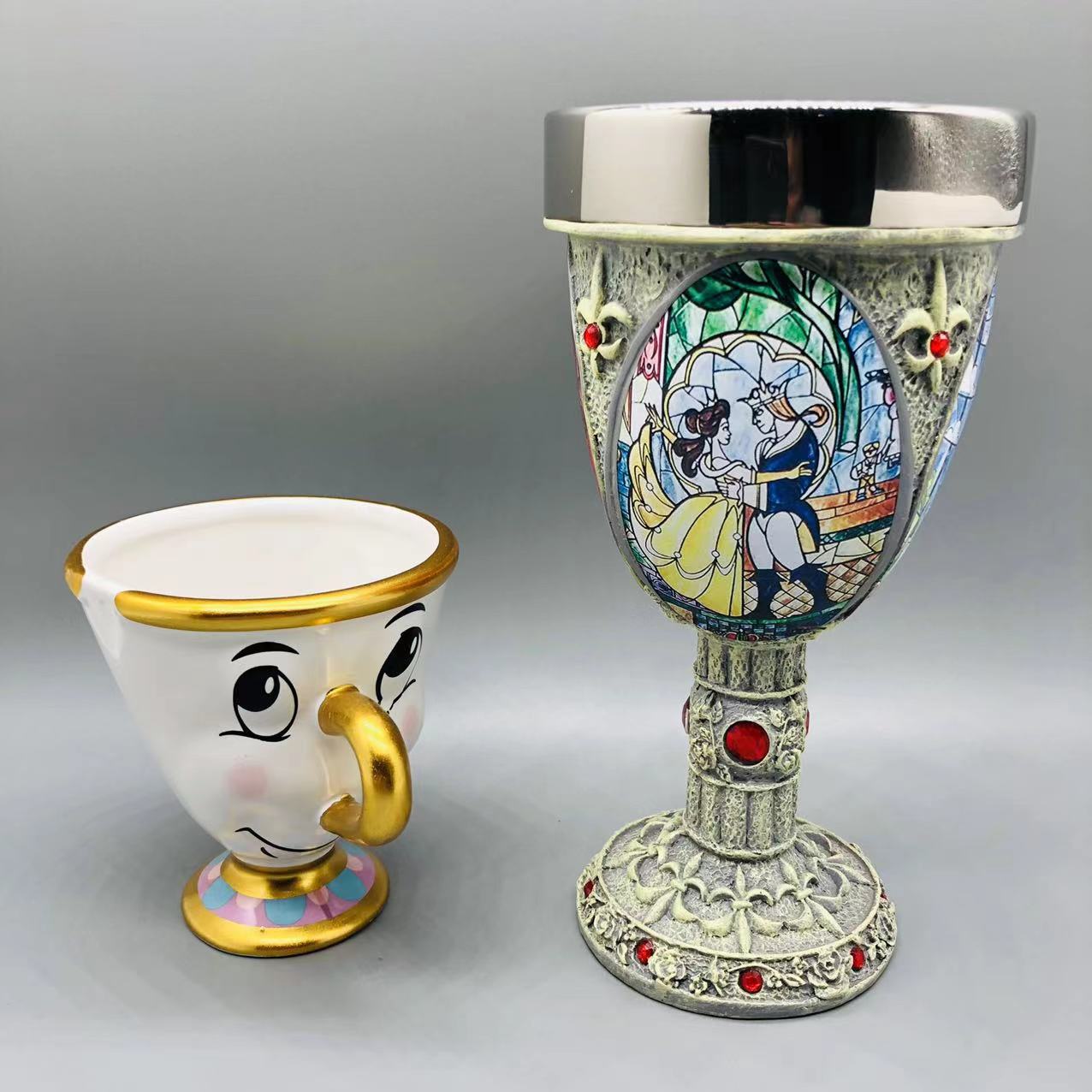 Belleza y Bestia Copa copa de vino tinto taza de acero inoxidable pareja decoración titular de la pluma caja de almacenamiento