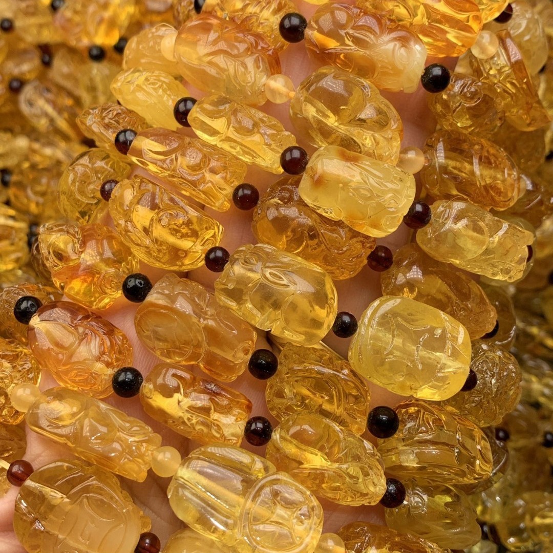 松岗蜜蜡批发 琥珀蜜蜡貔貅手串 品质很好 招财寓意DIY款源头产地