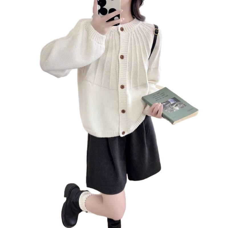 女士卷边毛衣外套女秋装2025年新款慵懒风针织开衫女秋季洋气|undefined
