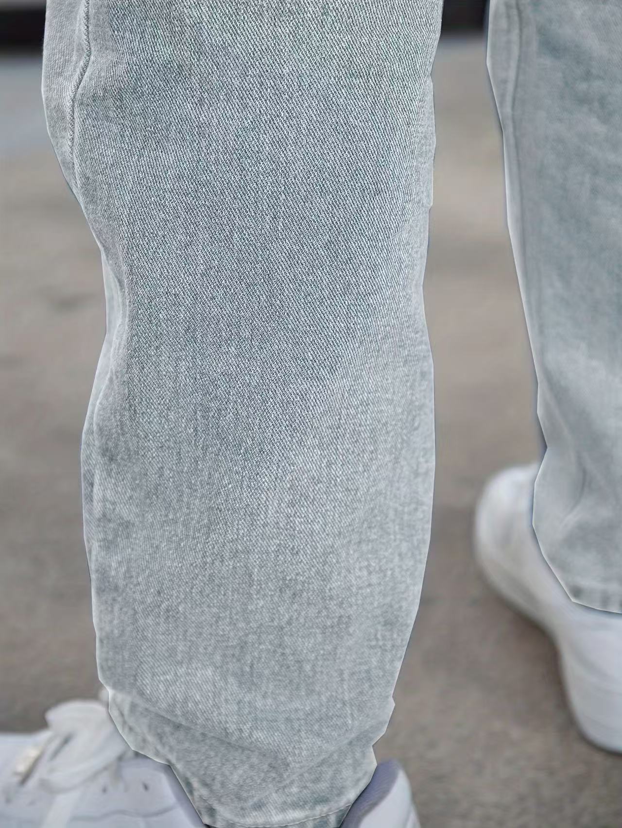Men's Straight Leg Jeans Light Blue Stretch Cotton Mid Waist_voghion.com