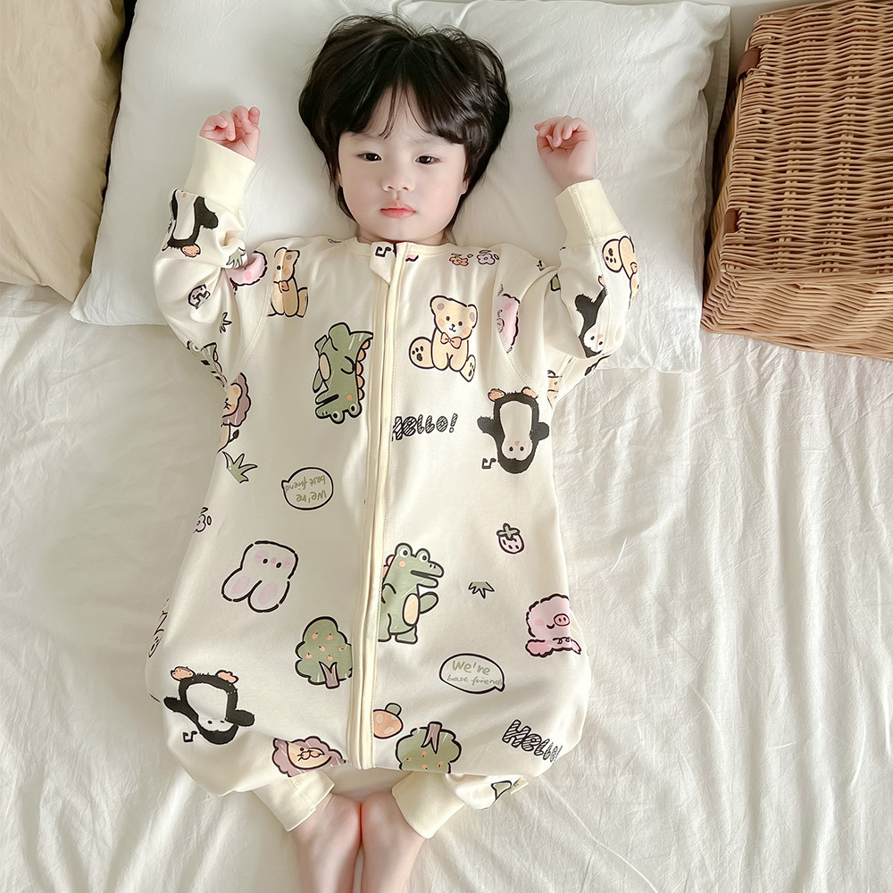 Children's One-Piece Pajamas Spring and Autum German Velvet Long-Sleeved 1-Year-Old Boys and Girls Home Clothes 3 Anti-Cold Baby Sleeping Bag