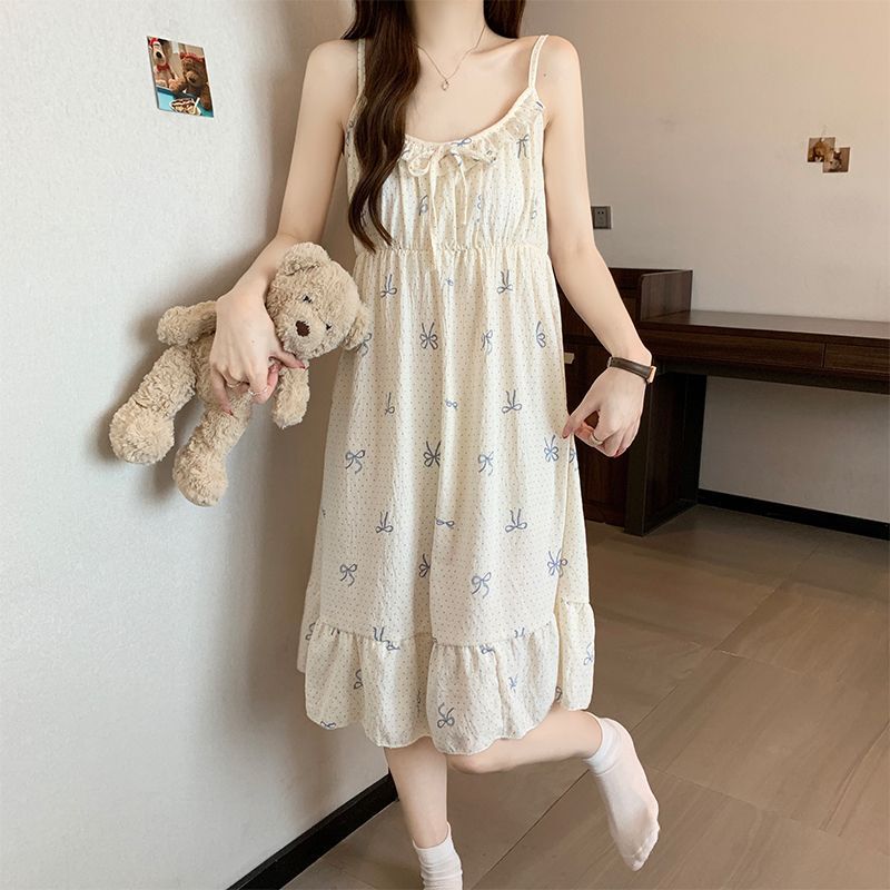 Pajamas with Breast Pads for Women, Summer Thin Cloud Cotton Suspender Nightgown, Sweet Princess Style Girl's Home Clothes That Can Be Worn Outside Pajamas with Breast Pads for Women, Summer Thin Cloud Cotton Suspender Nightgown, Sweet Princess Style Girl's Home Clothes That Can Be Worn Outside