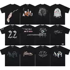 Cross-Border Beauty Trend Amiri Letter Print Summer New Cotton Loose Casual Round Neck Pullover Short-Sleeved T-Shirt