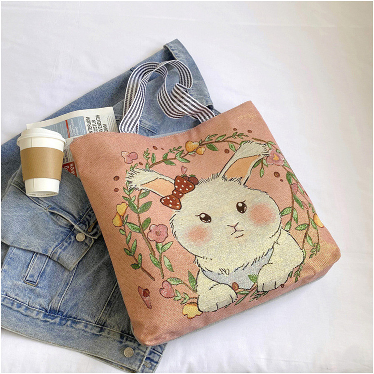189g Weight Polyester Lining Material Zipper Closure Type Double Shoulder Straps Strap Type Tote Bag Bags Type Casual, Daily Occasion Linen Material Animal Pattern All Seasons Season Women's Gender Cute Style Square Shape Women's Linen Animal Cute Square Zipper Tote Bag 33