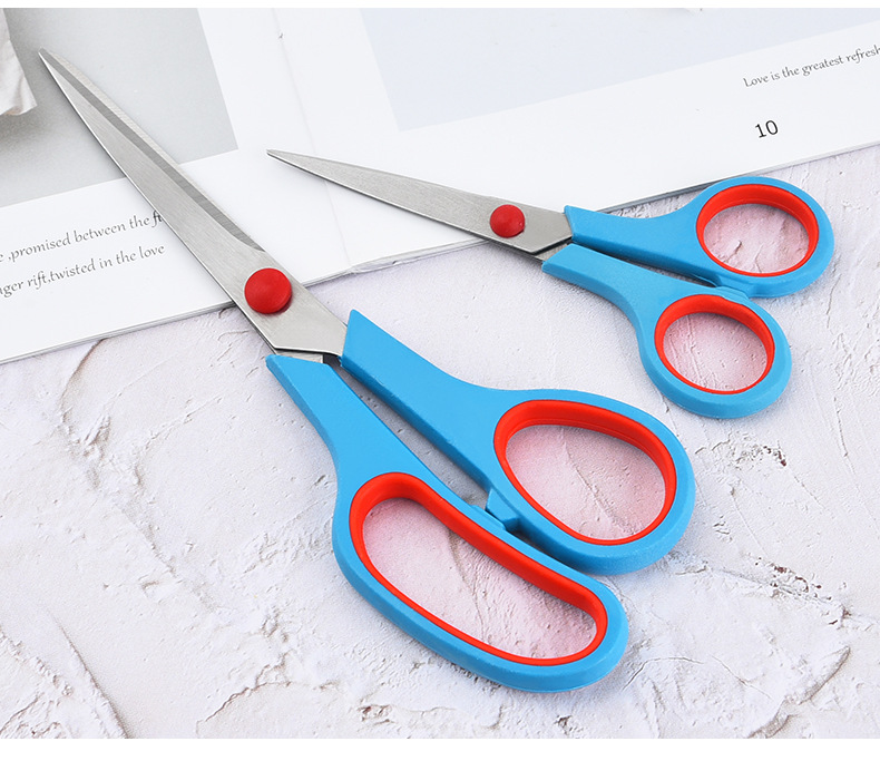 现货不锈钢民用剪家用百货剪纸办公文具剪线头剪双色橡塑多用剪详情21