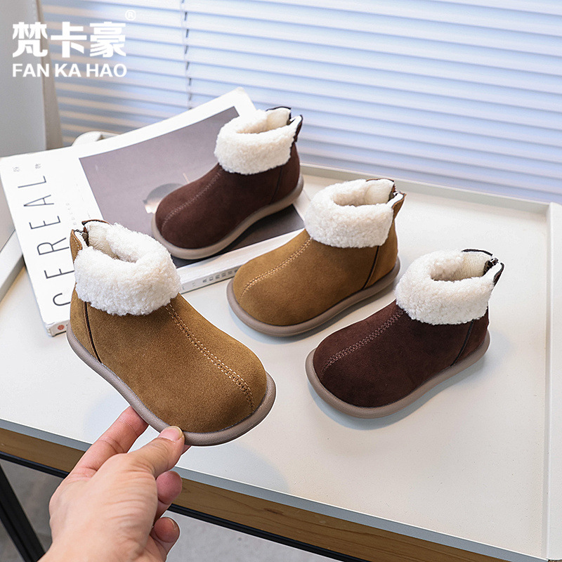 Van Cahao Girls Boots 2024 Winter New Korean Style Children's Fashion Two Cotton Short Boots Student Frosted Fashion Boots