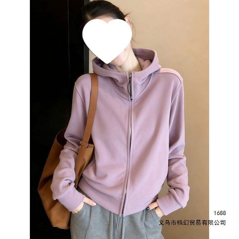 Plus-size purple fleece hooded sweatshirt for women, 2026 autumn new collection, loose and flattering cardigan for a relaxed, stylish look Plus-size purple fleece hooded sweatshirt for women, 2026 autumn new collection, loose and flattering cardigan for a relaxed, stylish look