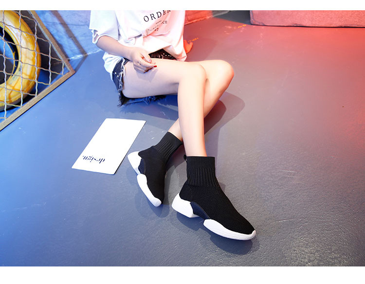 Elastic sock shoes women's 2022 spring new INS influencer Korean version of ulzzang casual sneakers flying woven sock boots_voghion.com