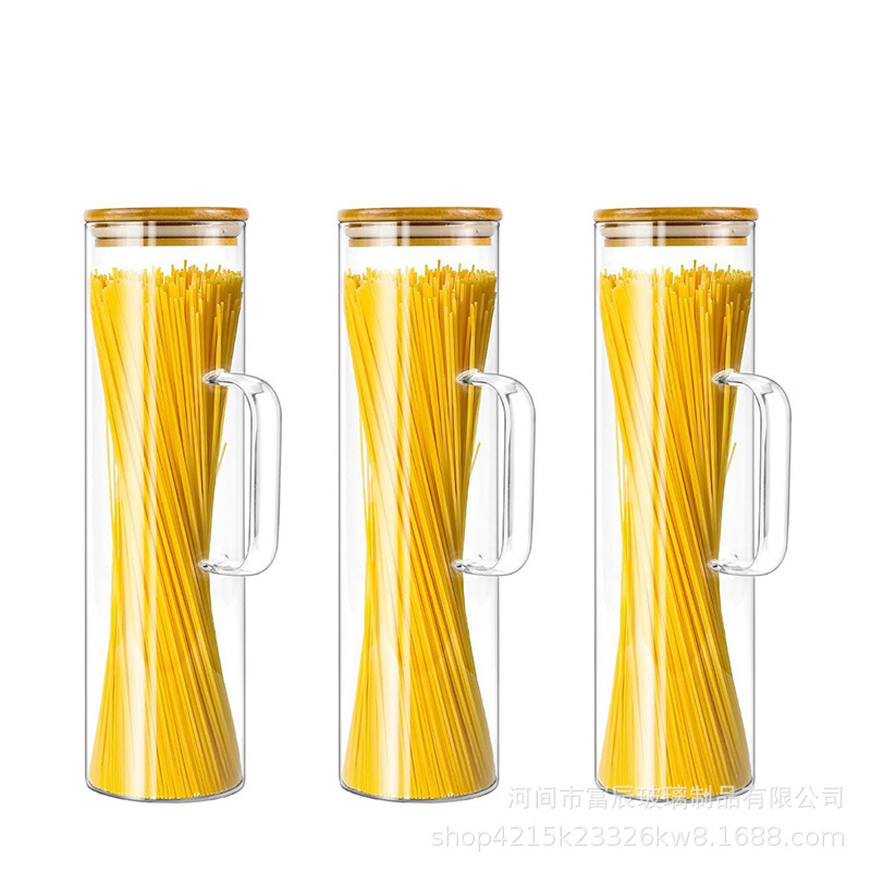 Cylindrical Glass Sealed Jar with Lid Set with Handle Storage Jar Grain Storage Bottle Pasta Storage Jar