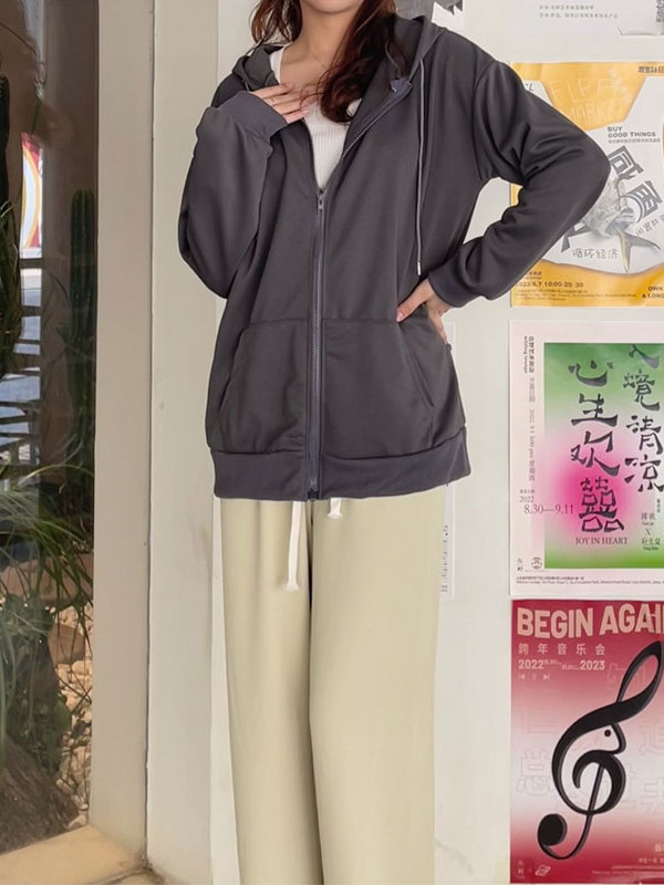 连帽卫衣女秋oversize薄款拉链外套ins潮牌宽松慵懒风开衫上衣|undefined