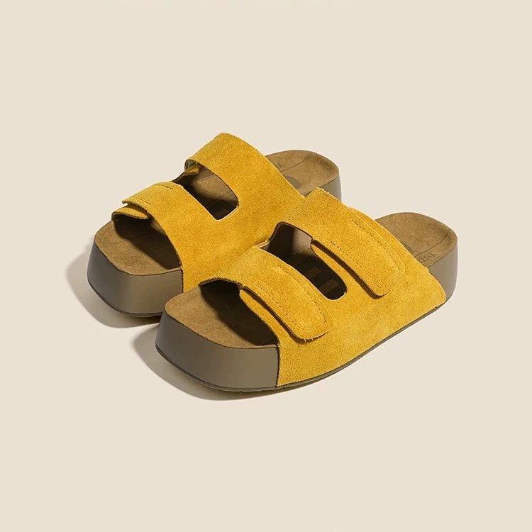 Толстые молочные тосты: тапочки Birkenstock для женской верхней одежды 2025, новые универсальные повседневные тапочки на липучке с толстой подошвой