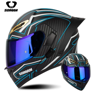 double lens exposure helmet upgrade: Motosiklet kaskı (dəbilqə) - matte-black-blue-flower-with-revo-blue-s