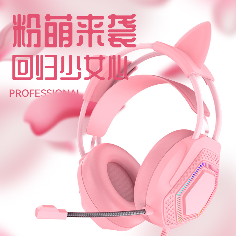 Dongguan Shunxin meistverkauftes Overear-RGB-Licht rosa Katzenuhr-Gaming-Headset H601 süßes Gaming-Headset