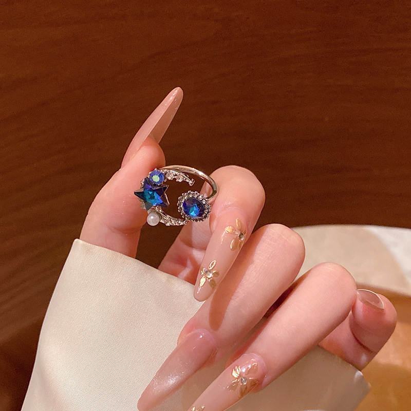 韓国の新鮮で絶妙なジルコンフラワーリング、女性用、開口部調整可能な人差し指リング、多用途で気質のあるラブリング
