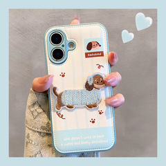 アップル16携帯ケースiphone15promax革紋ダウンジャケット13刺繍犬シール14かわいい