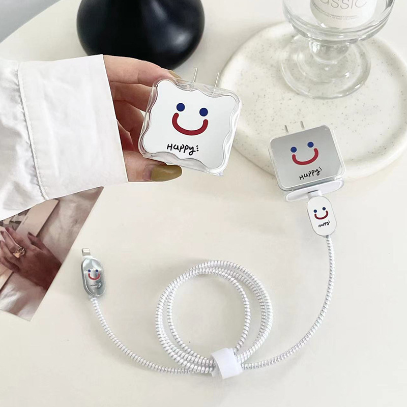 Protector de cable de datos con diseño de flor sonriente, protector de cable de carga de 20W, protector de cable anti-enredos