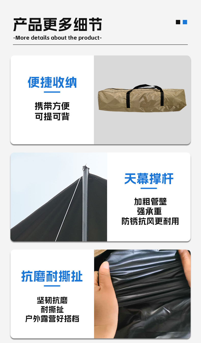 Source Manufacturer 210D Thickened Oxford Cloth Octagonal Black Rubber Canopy for Family Gatherings and Outdoor Camping Tent